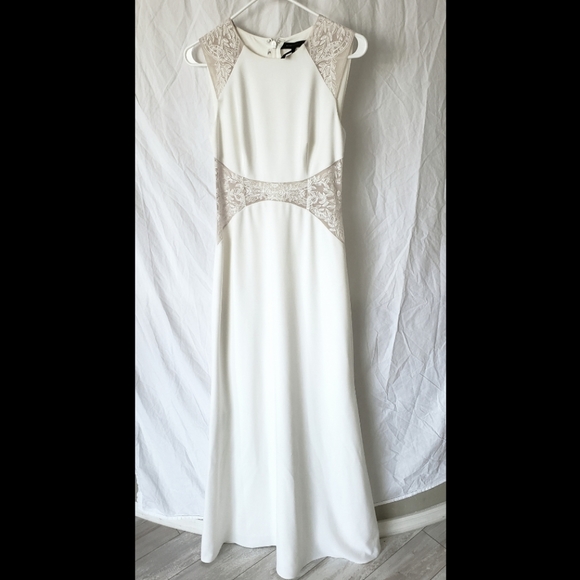 BCBGMaxAzria Dresses & Skirts - BCBGMAXAZRIA long white dress w lace cut-outs